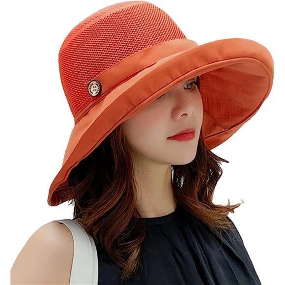Accessories - Women Cotton Wide Brim Sun Hats Metal Wired Edge Summer Hat for Beach Chin Strap